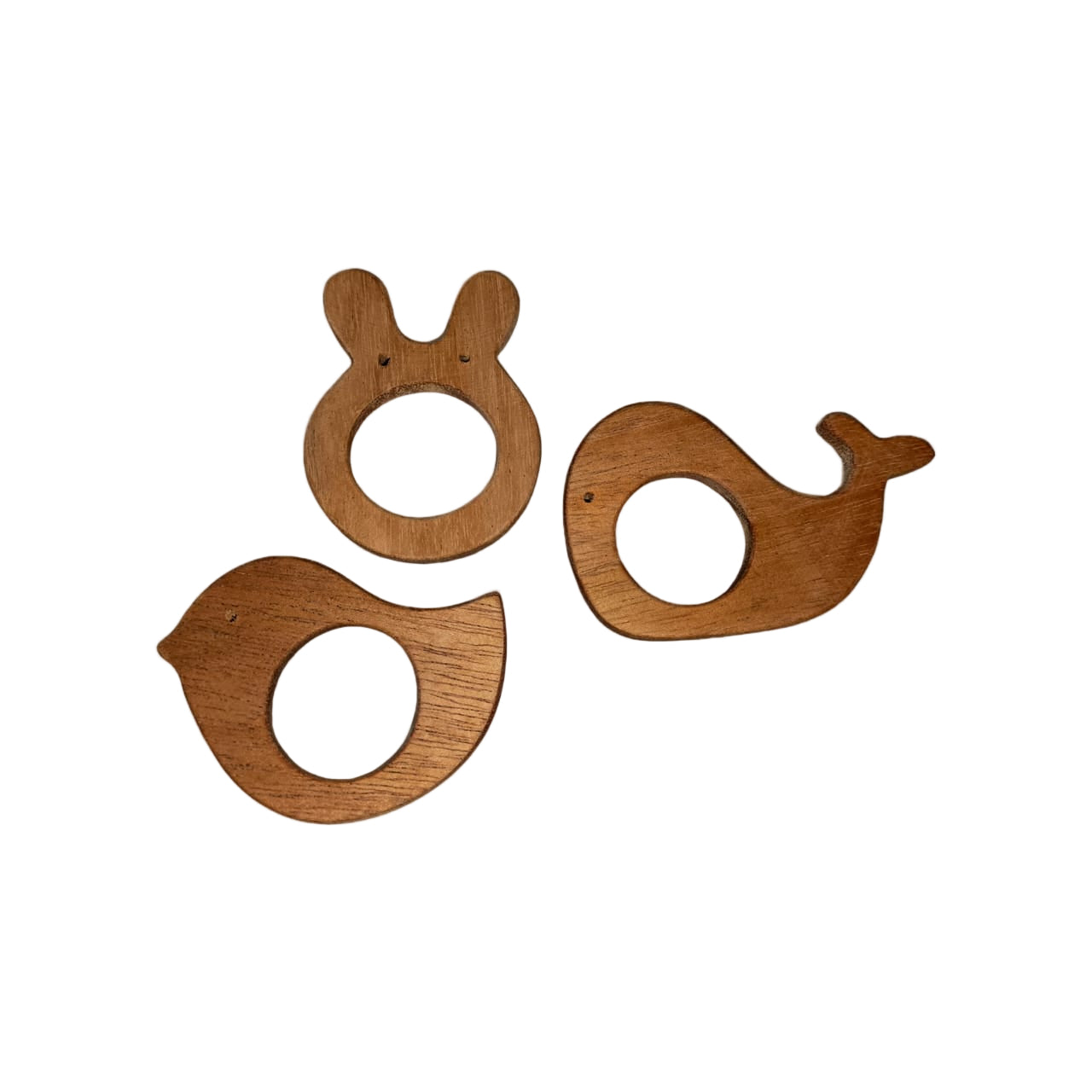 Eco-Friendly Wooden Teether Set – Bunny, Whale & Bird Shapes