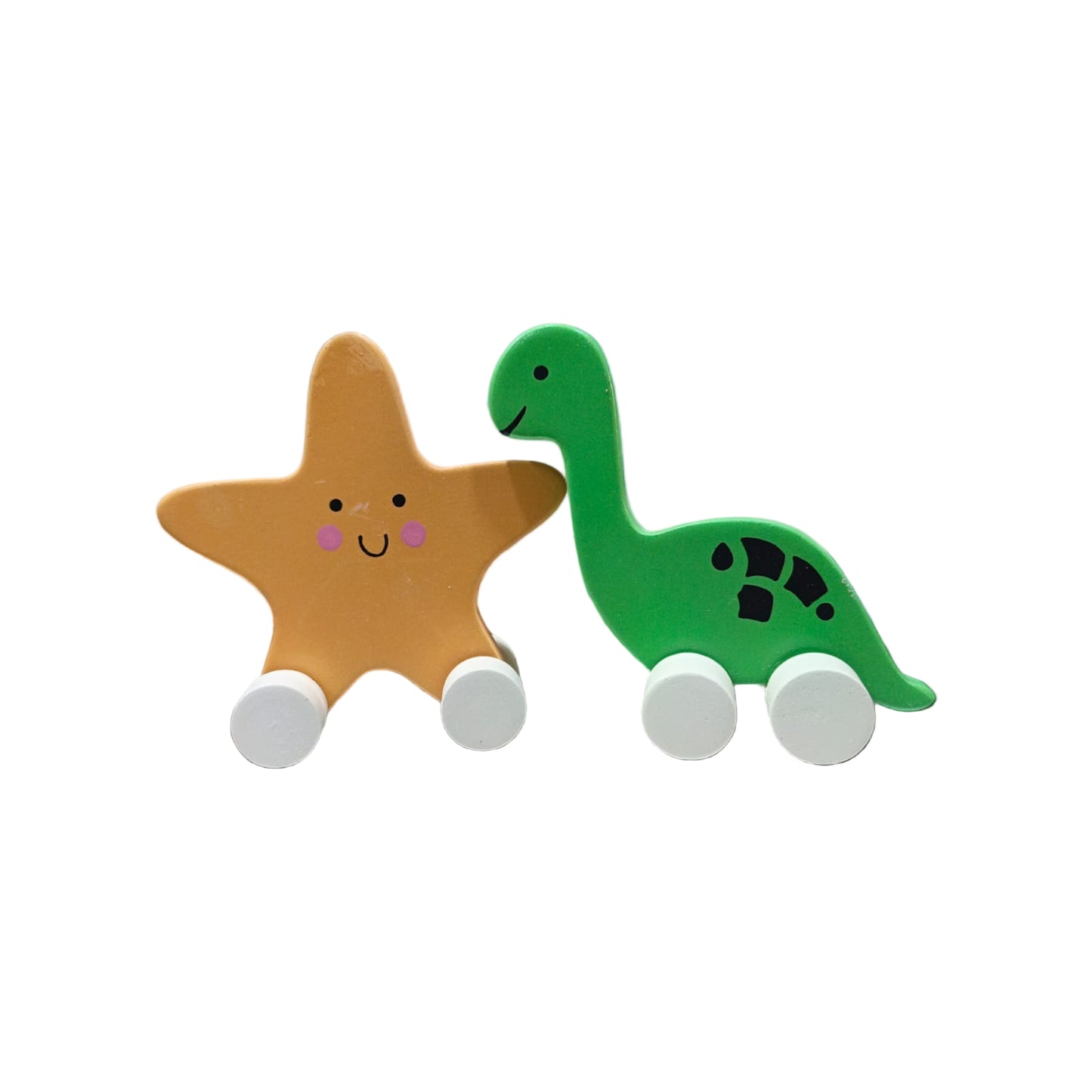 Wooden Starfish & Dinosaur Push Toys | Montessori Baby Rolling Toy Set.