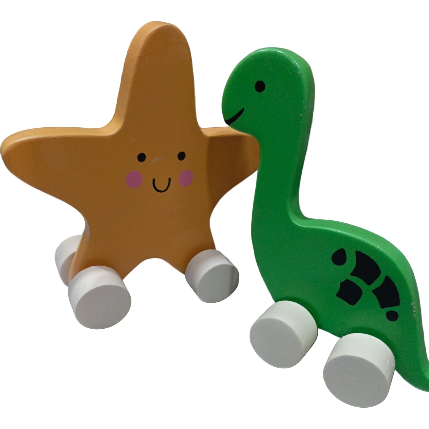 Wooden Starfish & Dinosaur Push Toys | Montessori Baby Rolling Toy Set.