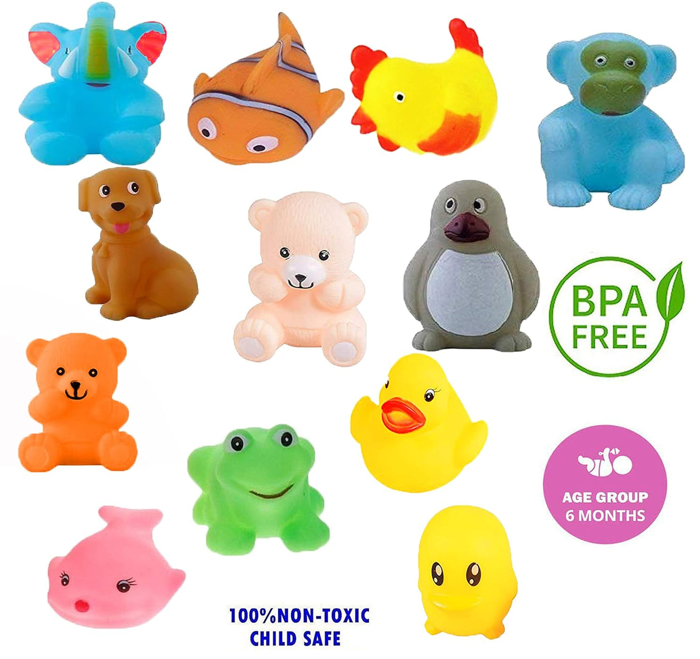 Squeezy Animal Bath Toys Set for Kids – 12 pcs | Soft & Safe Water Play Toys