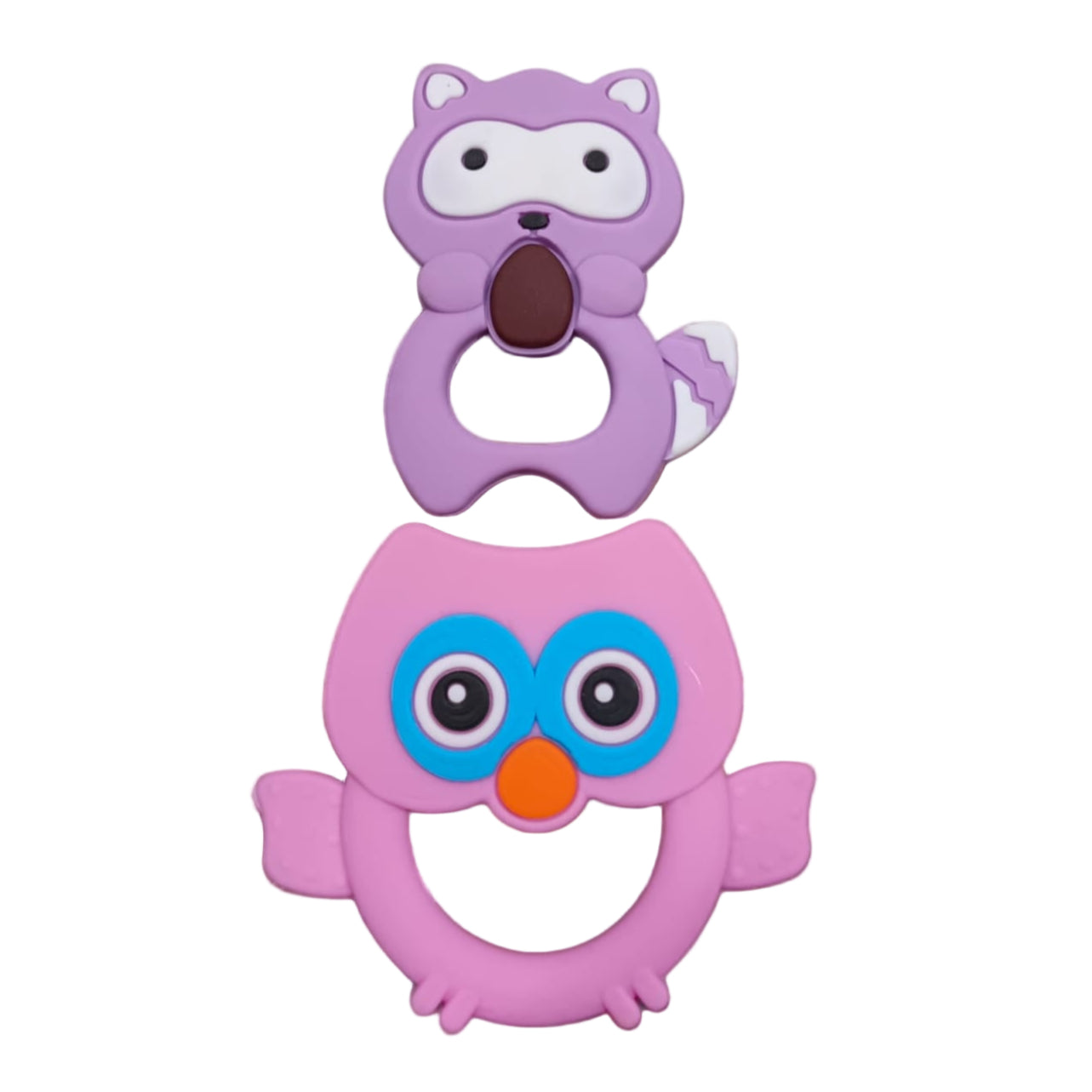 Baby Teething Toy Set – Owl & Raccoon Silicone Teethers