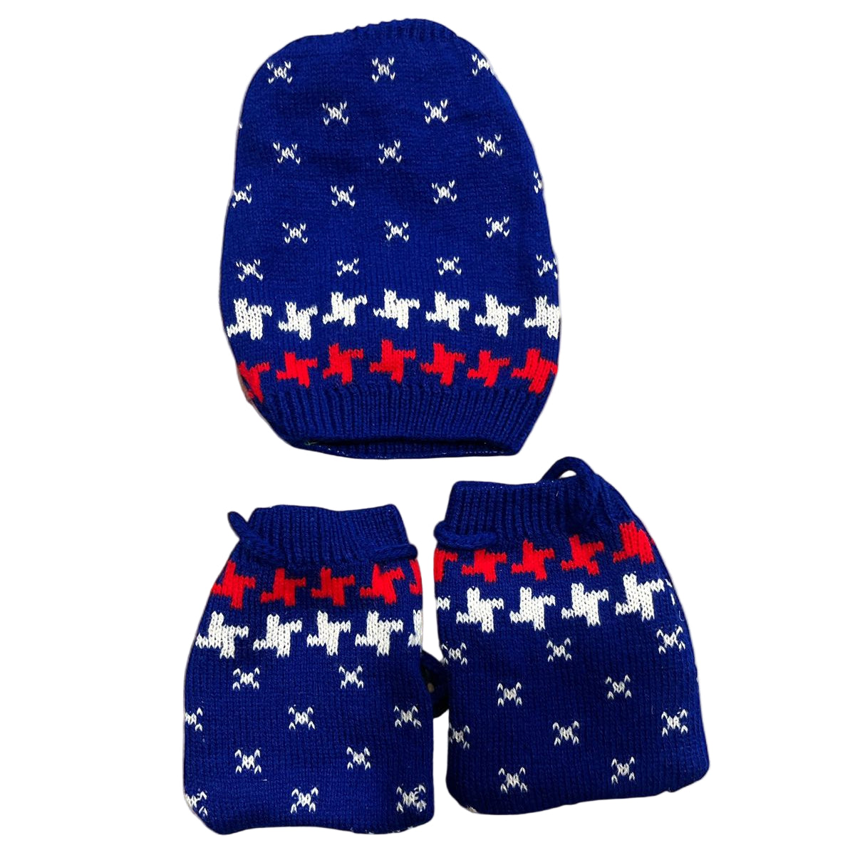 Knitted Baby Winter Clothing Set – Sweater, Pants, Mittens & Cap | Warm Wool Blend Outfit for Infants (Blue & Red)