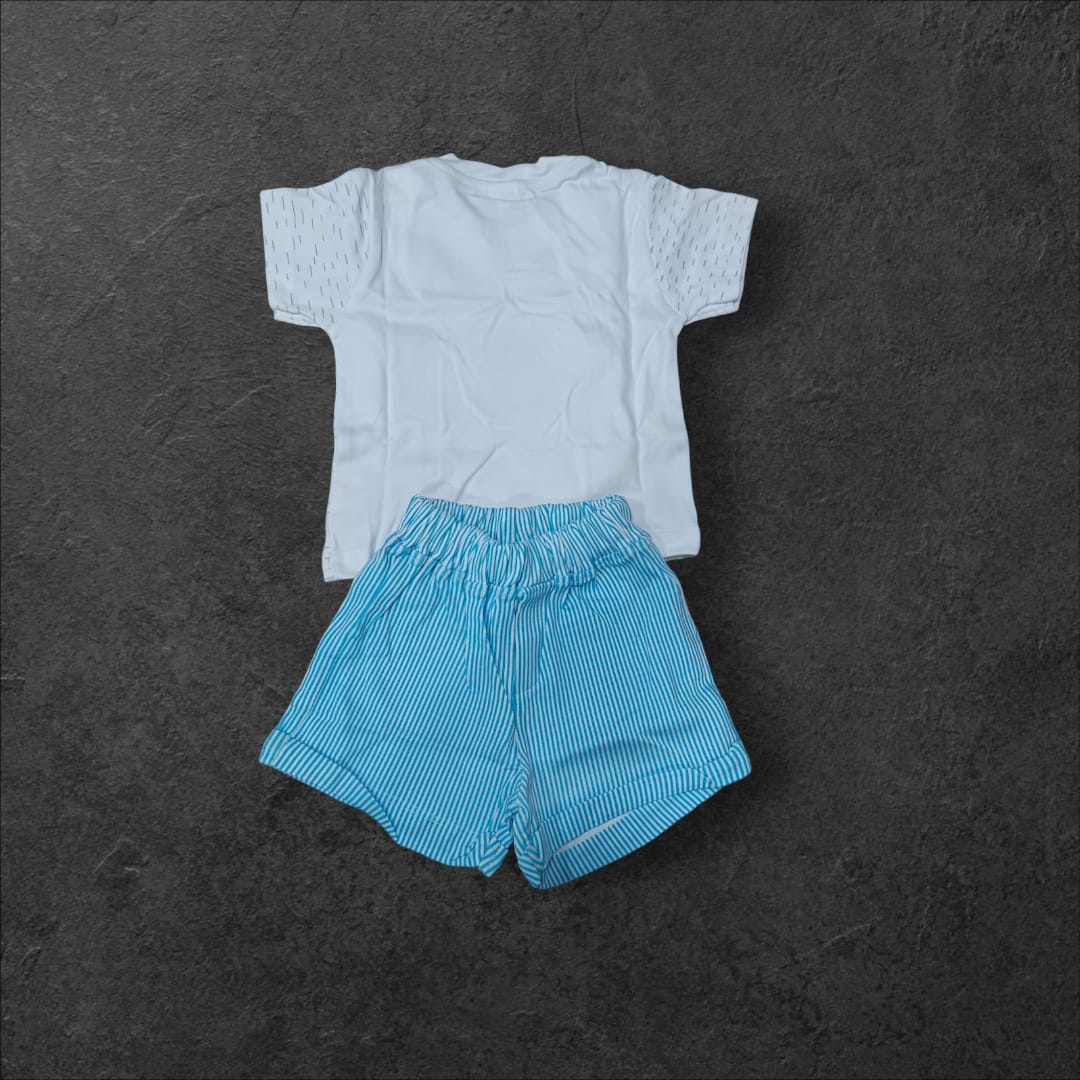 Blue White Printed T-Shirt & Shorts