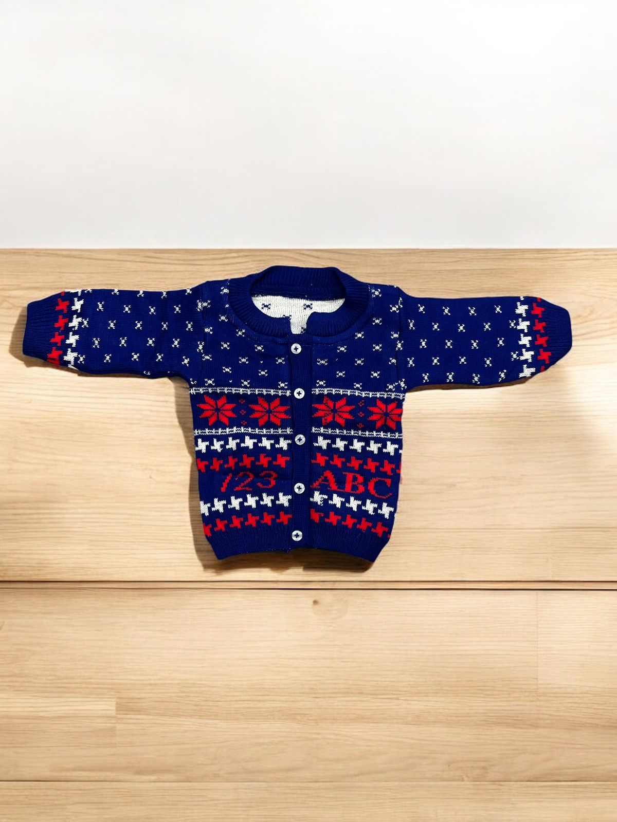 Knitted Baby Winter Clothing Set – Sweater, Pants, Mittens & Cap | Warm Wool Blend Outfit for Infants (Blue & Red)