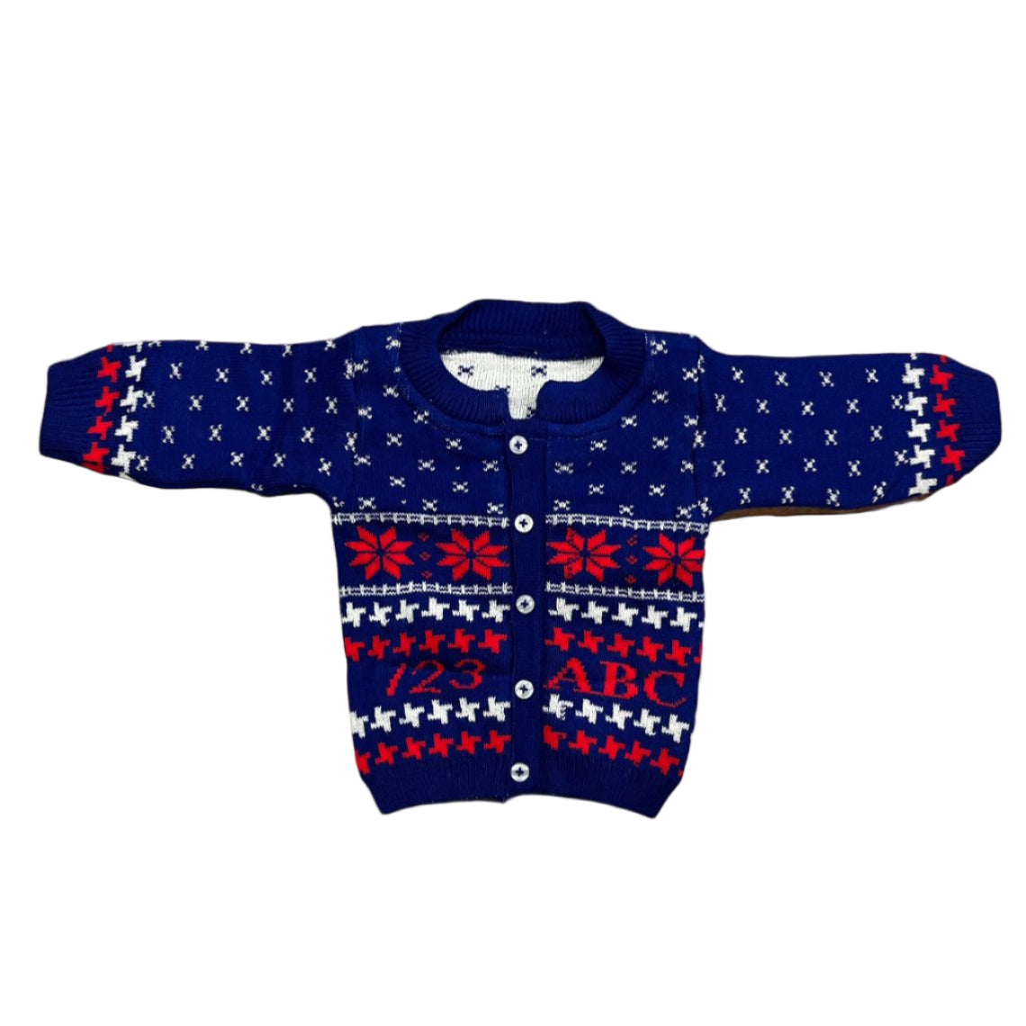 Knitted Baby Winter Clothing Set – Sweater, Pants, Mittens & Cap | Warm Wool Blend Outfit for Infants (Blue & Red)