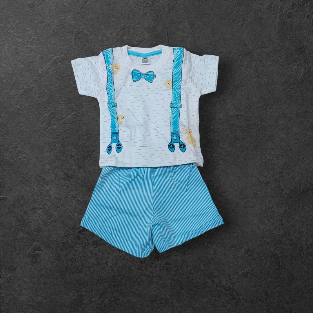 Blue White Printed T-Shirt & Shorts