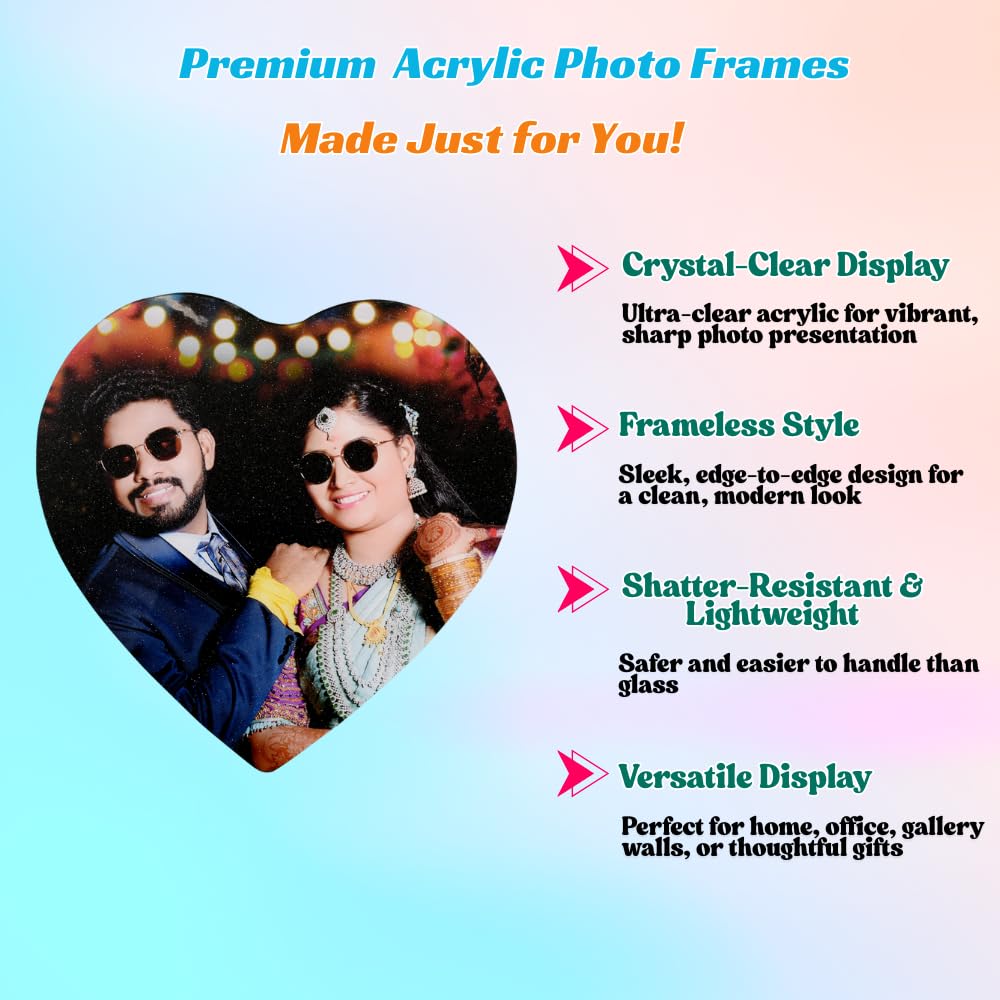 Personalized Heart Shape Acrylic Frame | Photo Gift for Couples, Anniversary, Birthday & Home Decor