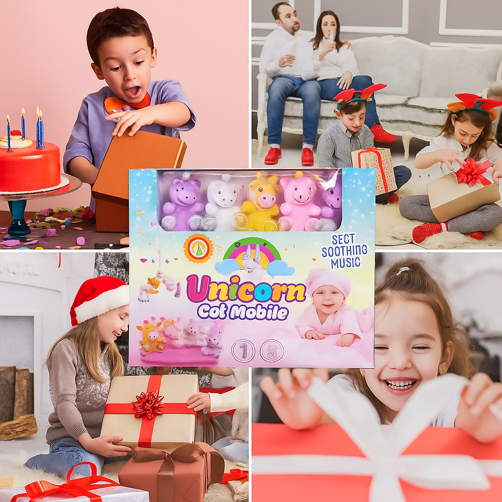 Unicorn Baby Cot Mobile with Soothing Music – Gift Set for Newborns & Infants