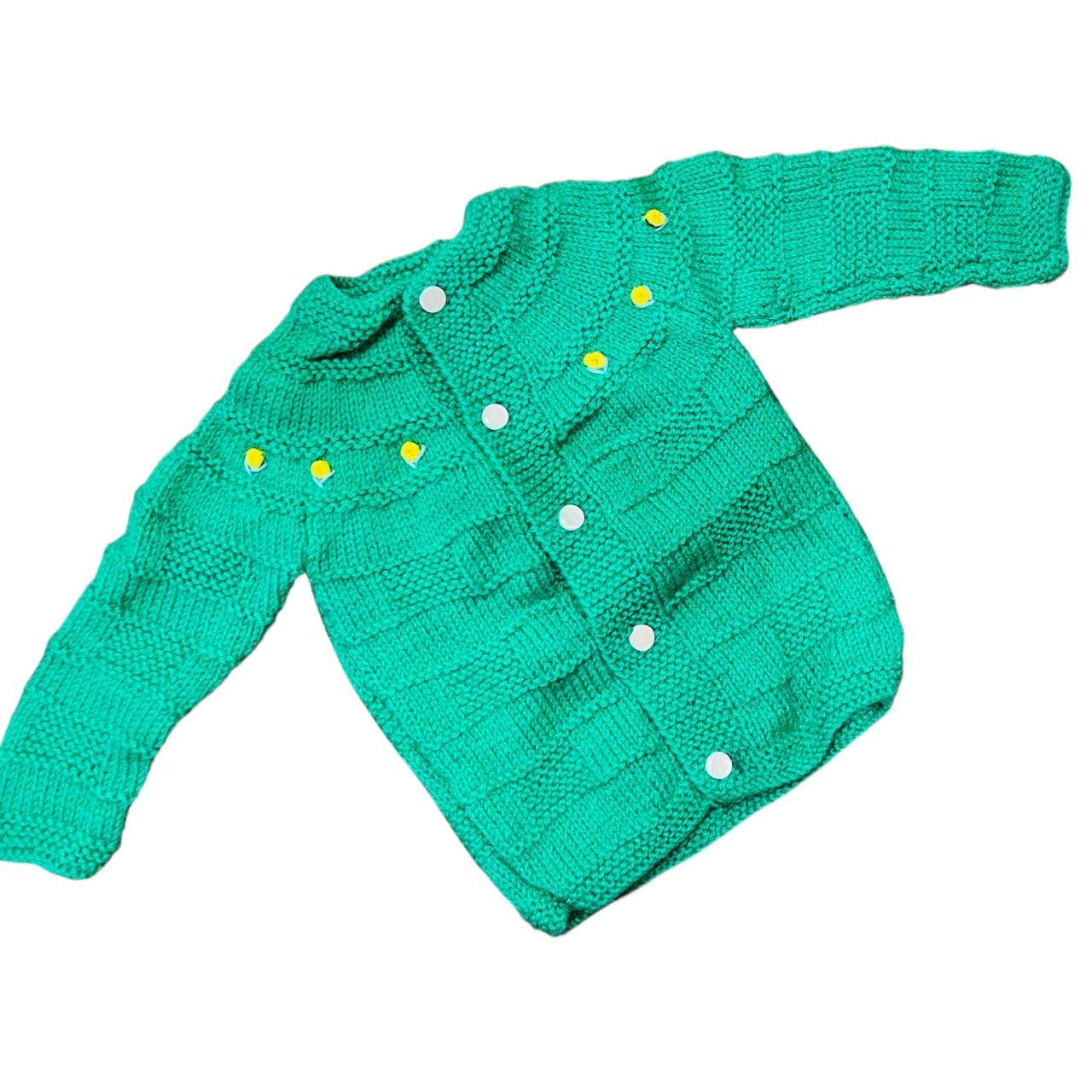 Green Knitted Sweater, Cap & Booties (0–9 Months)