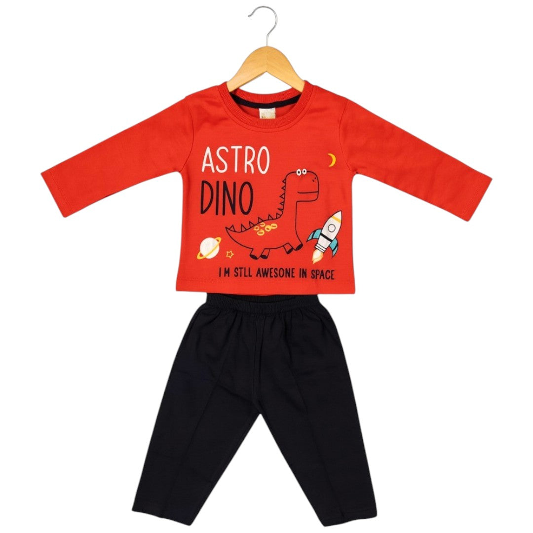 Baby Boy Clothing Set – Astro Dino Print Cotton T-Shirt & Pants