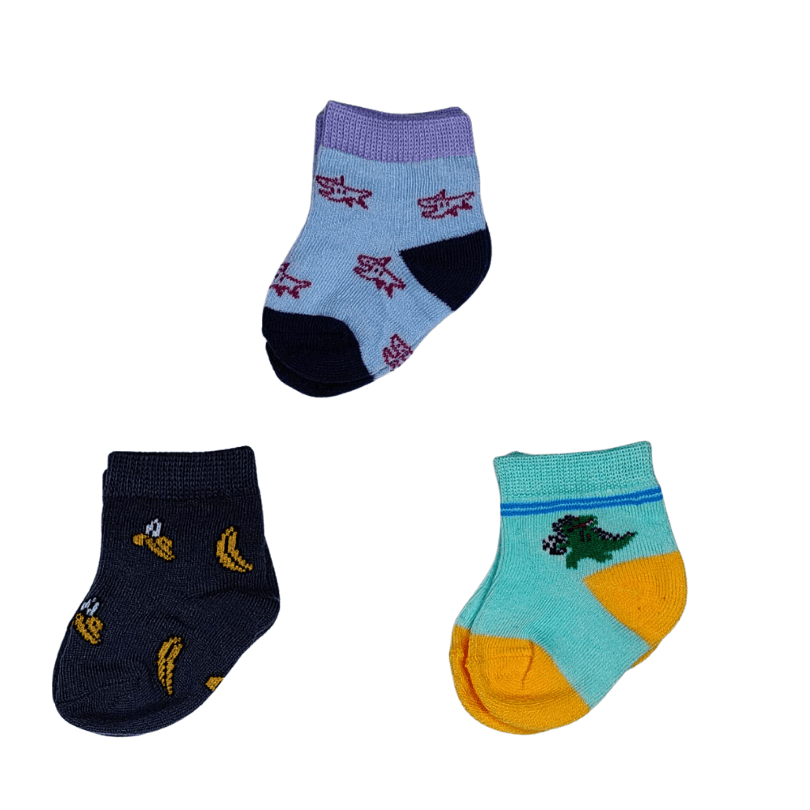 Baby Socks Set of 3 | Soft Cotton Cartoon Socks for Newborn Boys & Girls | Premium Soft Cotton with Cute Designs (0–6 Months)