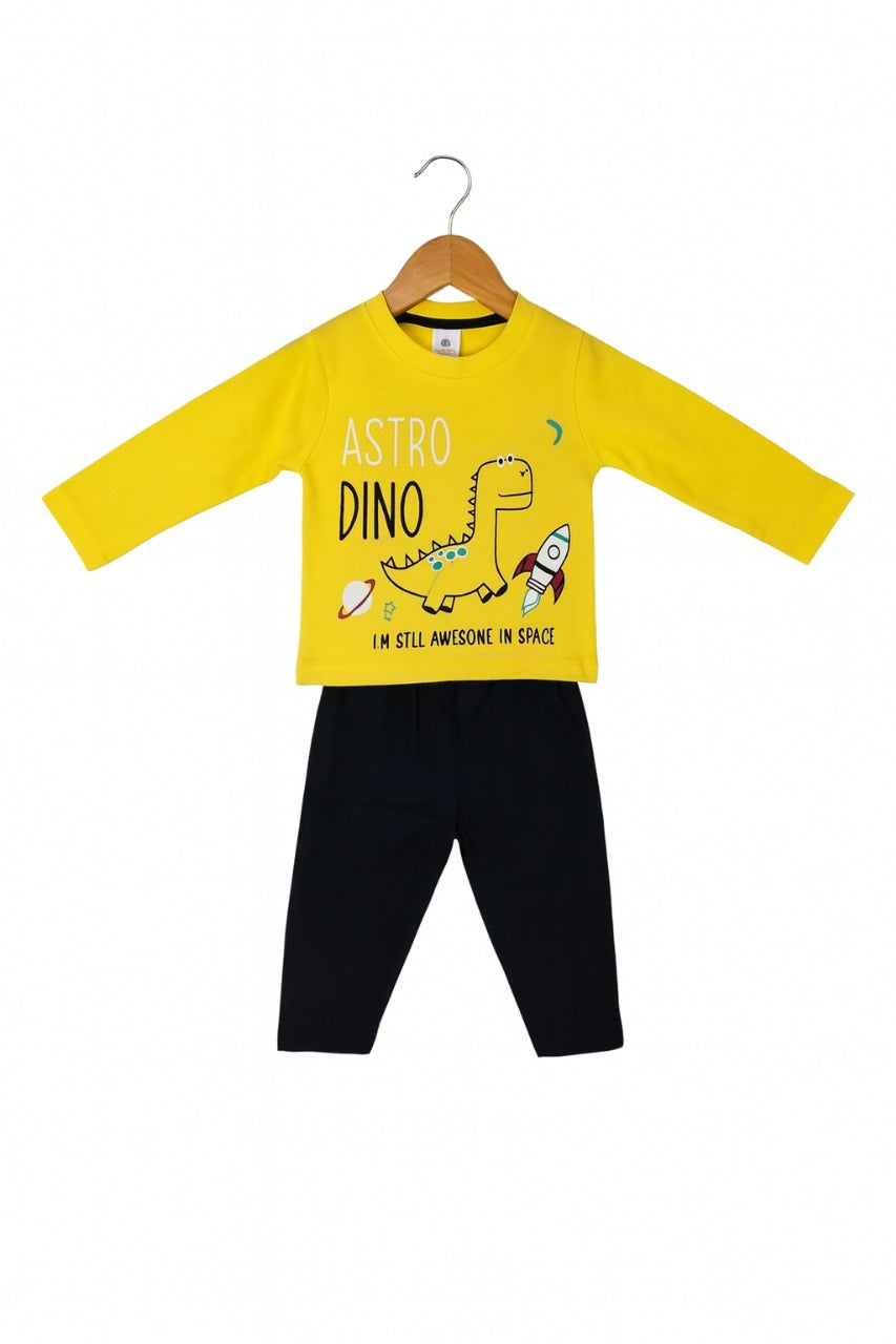 Baby Boy Clothing Set – Astro Dino Print Cotton T-Shirt & Pants