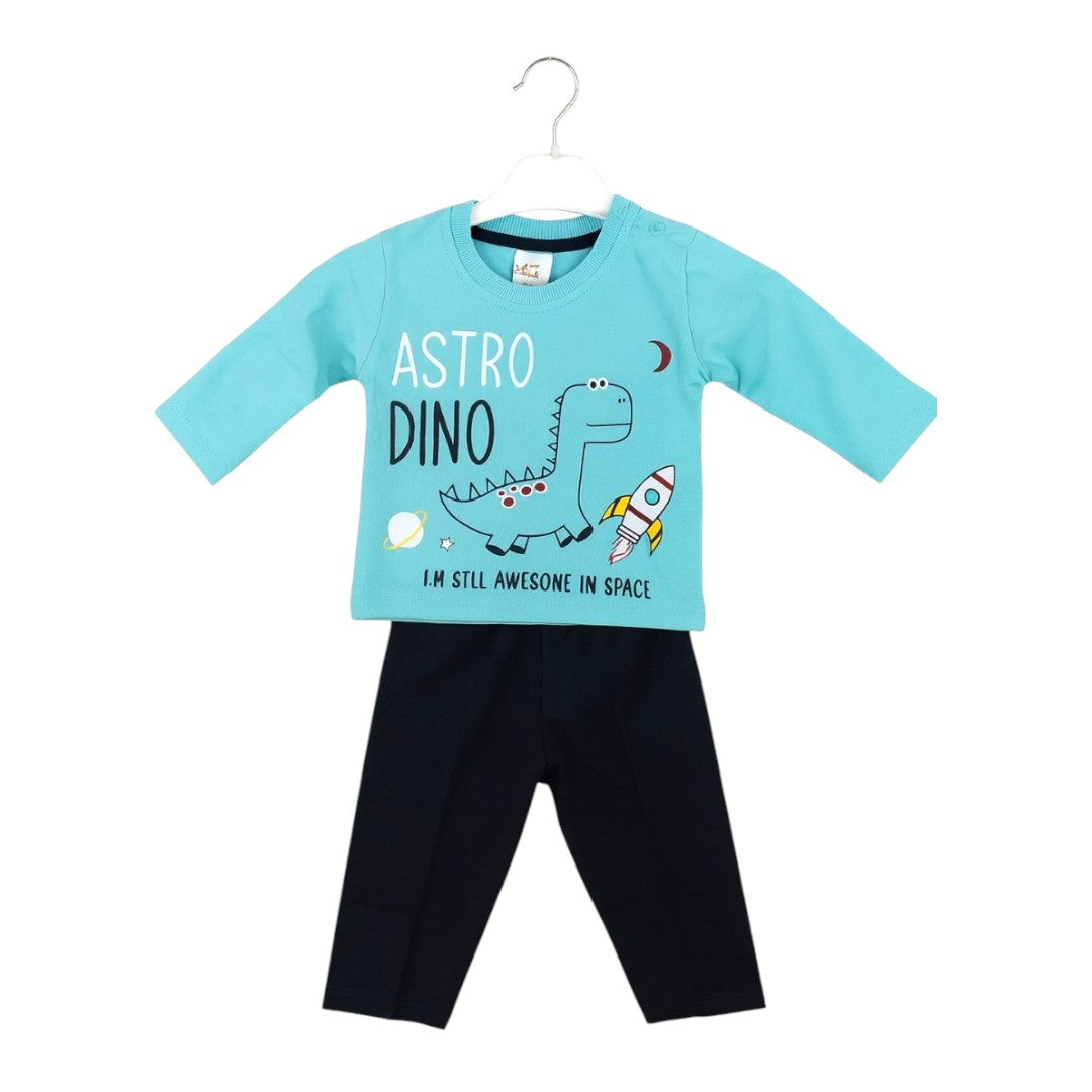 Baby Boy Clothing Set – Astro Dino Print Cotton T-Shirt & Pants