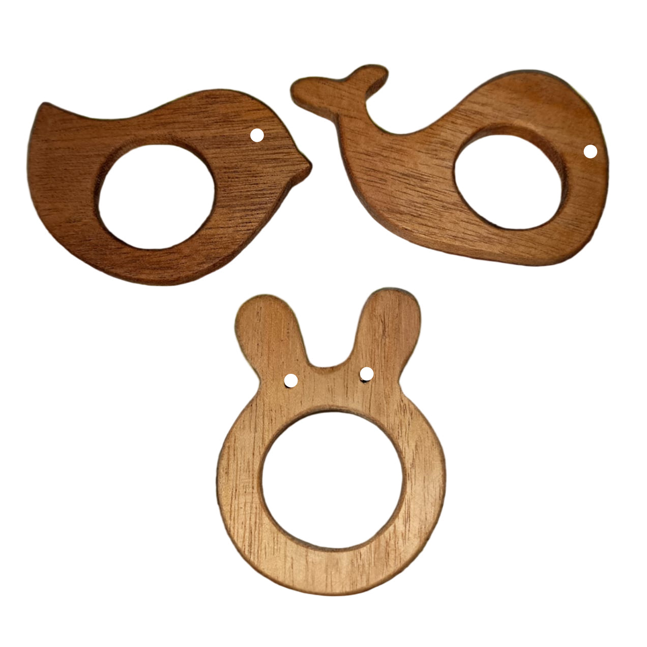 Eco-Friendly Wooden Teether Set – Bunny, Whale & Bird Shapes