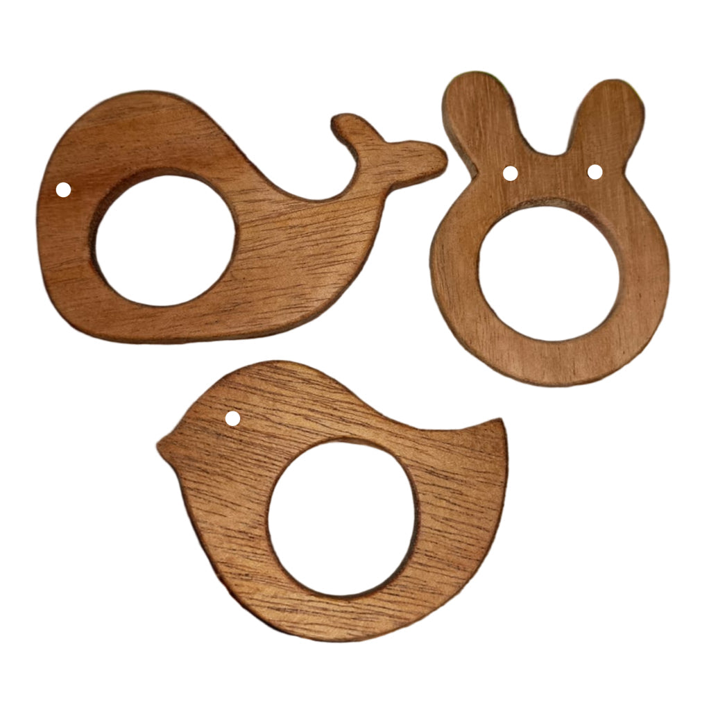 Eco-Friendly Wooden Teether Set – Bunny, Whale & Bird Shapes