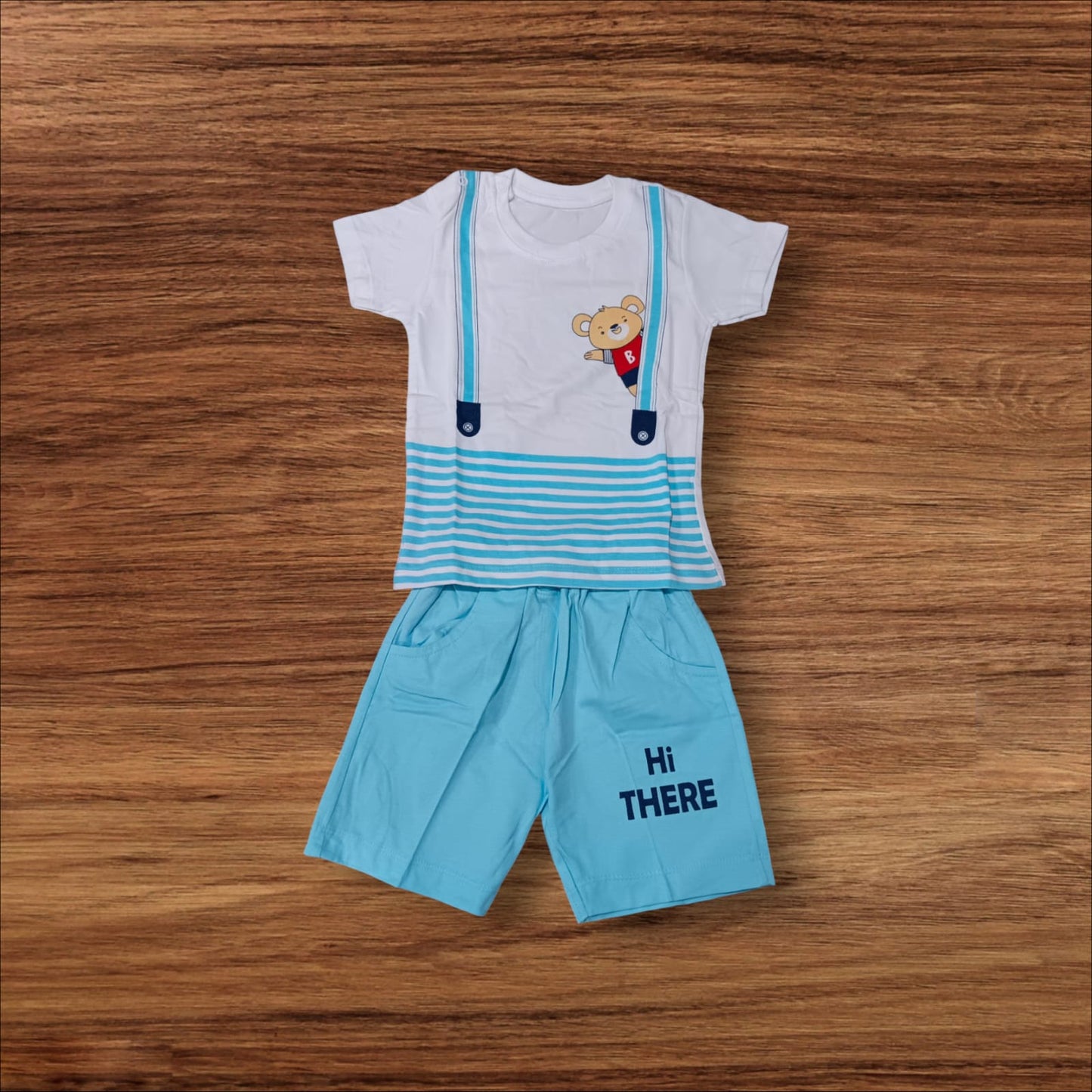 Baby Boys T-Shirt and Shorts Blue White Bear Set