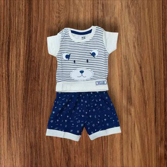 T-Shirt And Shorts In Blue With Teddy Print, Unique Combination And Your Baby Feel More Comfortable