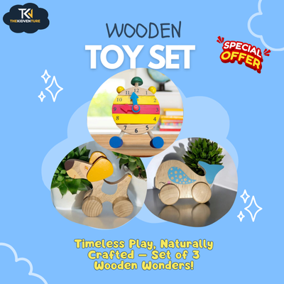 Combo: Timeless Fun Trio (Wooden Dog, Fish, Educational Clock)