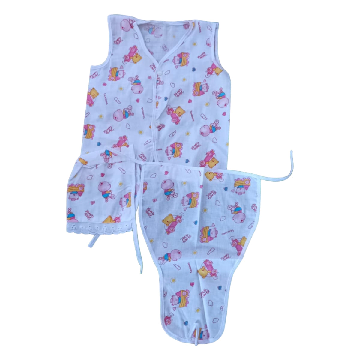 Newborn Baby Cotton Vest, Cap & Nappy Set – Soft & Breathable Infant Clothing (0-6 Months)