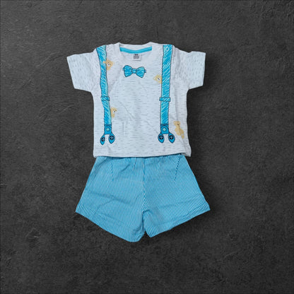 Blue White Printed T-Shirt & Shorts