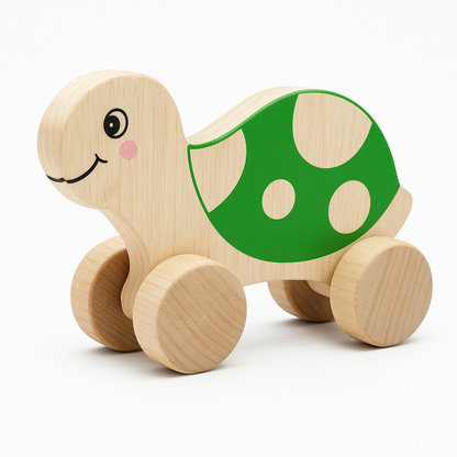 Eco-Friendly Wooden Turtle Push Toy | Montessori Push & Pull Vehicle for Kids