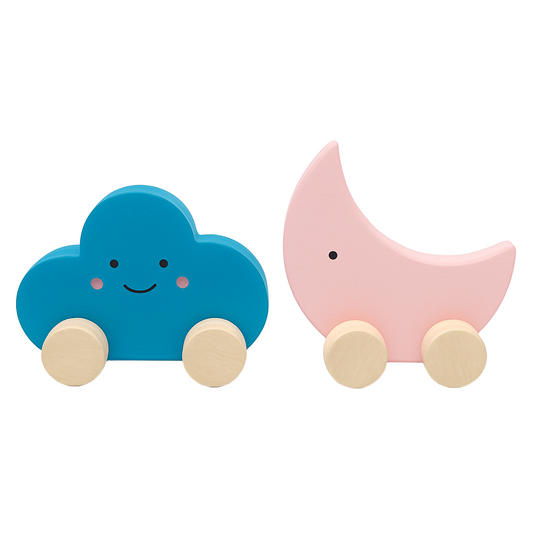 Wooden Cloud & Moon Push Toys | Montessori Baby Rolling Toy Set.