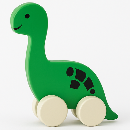 Green Wooden Dinosaur Push Toy with Wheels | Montessori Baby & Toddler Toy