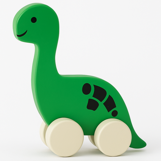 Green Wooden Dinosaur Push Toy with Wheels | Montessori Baby & Toddler Toy