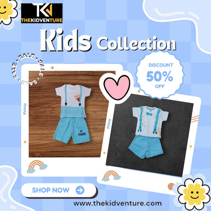 Baby Boys T-Shirt and Shorts Blue White Bear Set