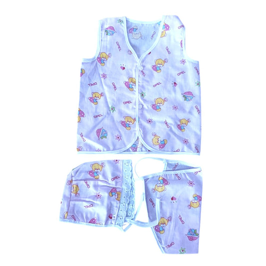 Newborn Baby Cotton Clothing Set – Soft Vest, Cap & Nappy | Infant Essentials