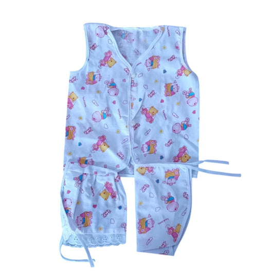 Newborn Baby Cotton Vest, Cap & Nappy Set – Soft & Breathable Infant Clothing (0-6 Months)