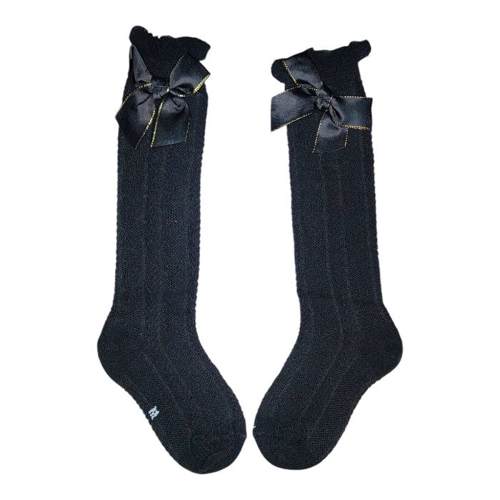 Elegant Knee-High Cotton Socks for Girls | Golden Bow Soft & Stylish Dress Socks | Soft Cotton Socks for Babies 0 Months +
