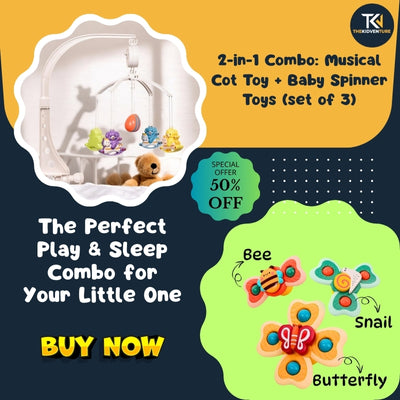 2-in-1 Baby Cot Musical Toy & Baby Spinner Toy Set (Bee, Snail & Butterfly)