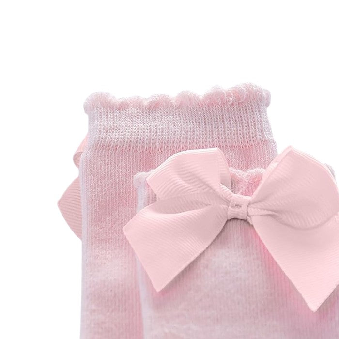 Baby & Toddler Bow Socks | Soft Cotton Ribbed Long Socks with Satin Bow Newborn to Kids Socks | Girls Knee High Bow Socks
