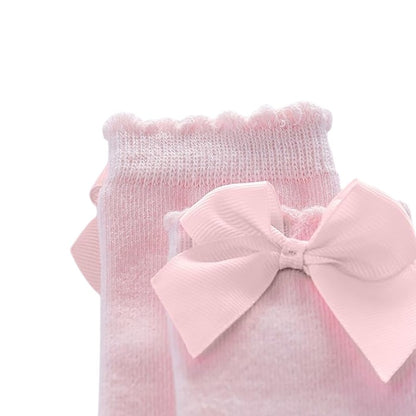 Baby & Toddler Bow Socks | Soft Cotton Ribbed Long Socks with Satin Bow Newborn to Kids Socks | Girls Knee High Bow Socks