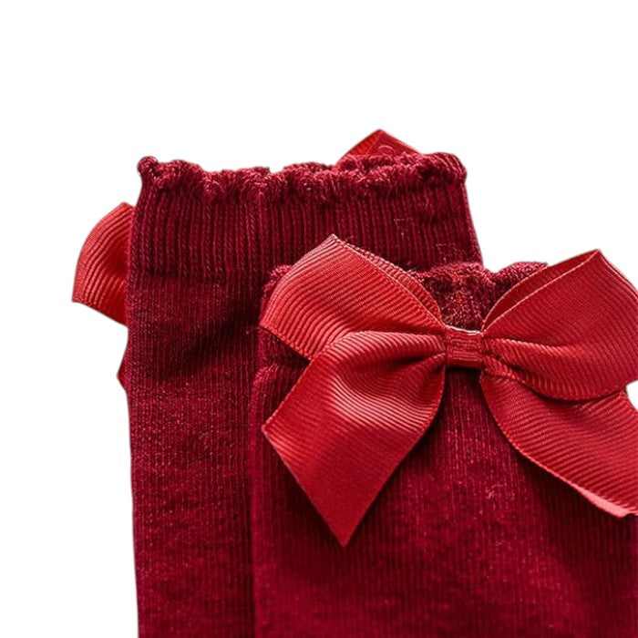 Baby & Toddler Bow Socks | Soft Cotton Ribbed Long Socks with Satin Bow Newborn to Kids Socks | Girls Knee High Bow Socks