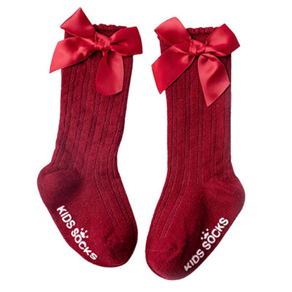 Baby & Toddler Bow Socks | Soft Cotton Ribbed Long Socks with Satin Bow Newborn to Kids Socks | Girls Knee High Bow Socks