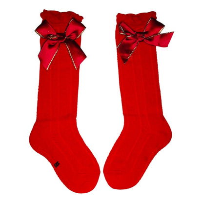 Elegant Knee-High Cotton Socks for Girls | Golden Bow Soft & Stylish Dress Socks | Soft Cotton Socks for Babies 0 Months +