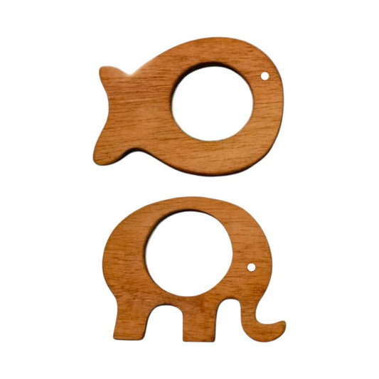 Wooden Teether Set – Fish & Elephant Shapes | Safe & Eco-Friendly