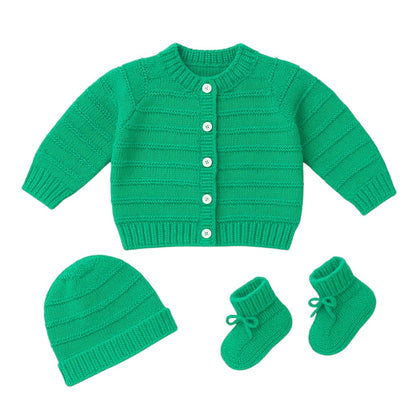 Green Knitted Sweater, Cap & Booties (0–9 Months)