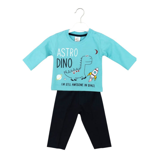 Baby Boy Clothing Set – Astro Dino Print Cotton T-Shirt & Pants