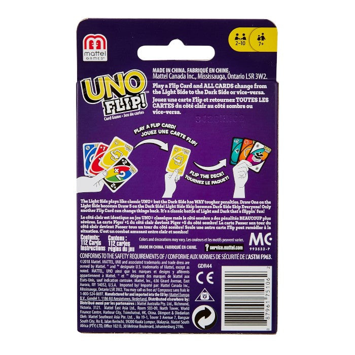 UNO Flip! card game packaging with Mattel logo on a white background