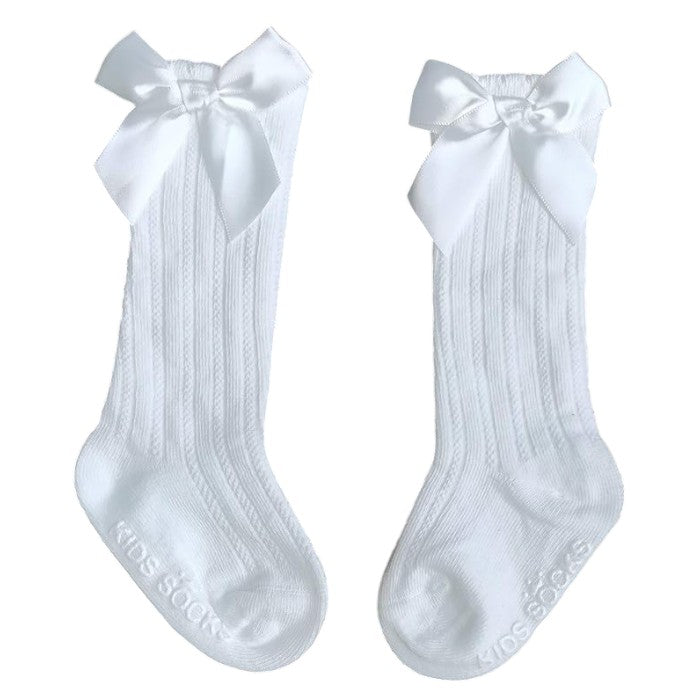 Baby & Toddler Bow Socks | Soft Cotton Ribbed Long Socks with Satin Bow Newborn to Kids Socks | Girls Knee High Bow Socks