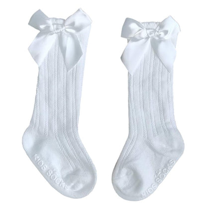 Baby & Toddler Bow Socks | Soft Cotton Ribbed Long Socks with Satin Bow Newborn to Kids Socks | Girls Knee High Bow Socks
