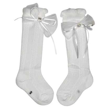 Girls Knee-High Bow Socks | Soft Cotton Dress Socks for Babies & Toddlers | Premium Soft Cotton Party Wear Socks